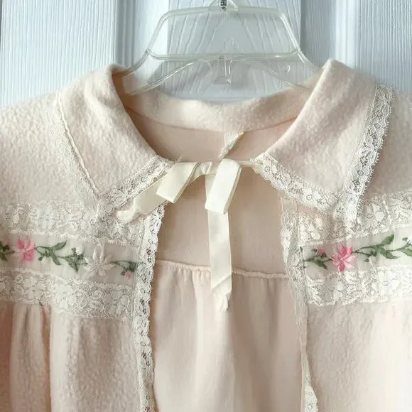 Vintage Pink Peach Fleece Fleece Lace Trim Bed Jacket Capelet No Size S/M - Picture 7 of 8